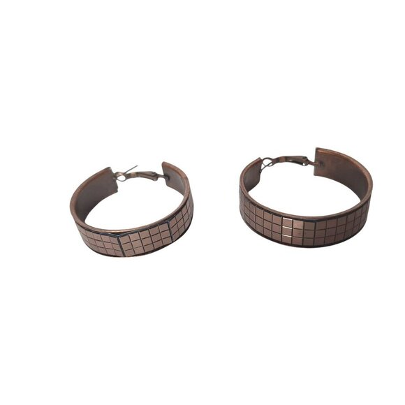 Vintage Boho Copper Tone Metallic Hoop Earrings Womens Costume Jewelry - Picture 1 of 5
